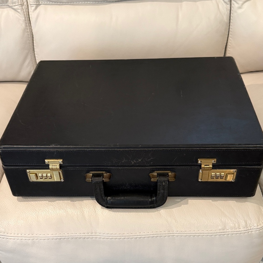Black Leather Briefcase with Gold Accents